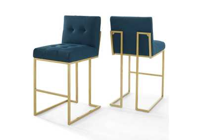 Image for Gold Azure Privy Gold Stainless Steel Performance Velvet Bar Stool [Set of 2]