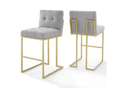 Image for Gold Light Gray Privy Gold Stainless Steel Performance Velvet Bar Stool [Set of 2]