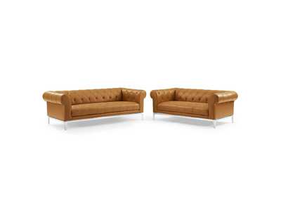 Image for Tan Idyll Tufted Upholstered Leather Sofa and Loveseat Set
