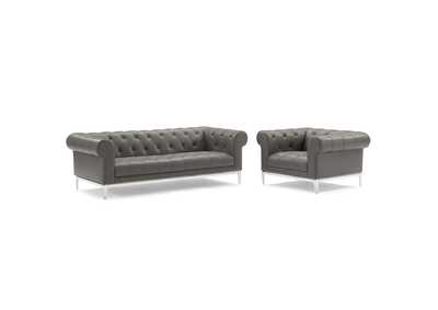 Image for Gray Idyll Tufted Upholstered Leather Sofa and Armchair Set