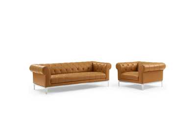 Image for Tan Idyll Tufted Upholstered Leather Sofa and Armchair Set