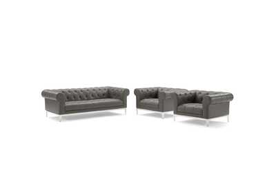 Image for Gray Idyll Tufted Upholstered Leather 3 Piece Set