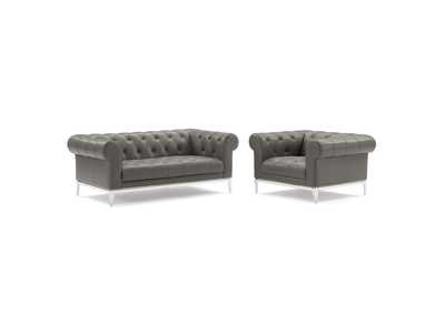 Image for Idyll Gray Tufted Upholstered Leather Loveseat and Armchair