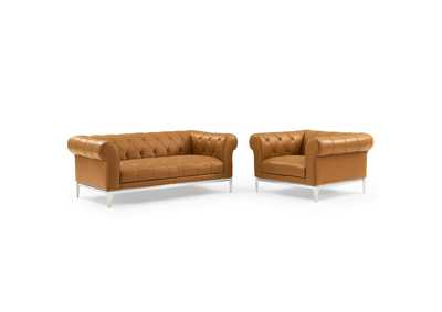 Image for Tan Idyll Tufted Upholstered Leather Loveseat and Armchair