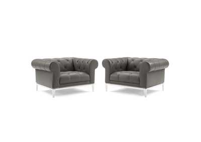 Image for Gray Idyll Tufted Upholstered Leather Arm Chair [Set of 2]