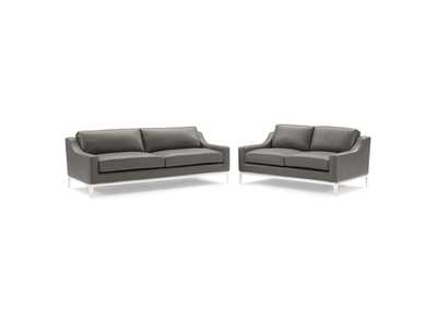 Image for Gray Harness Stainless Steel Base Leather Sofa and Loveseat Set