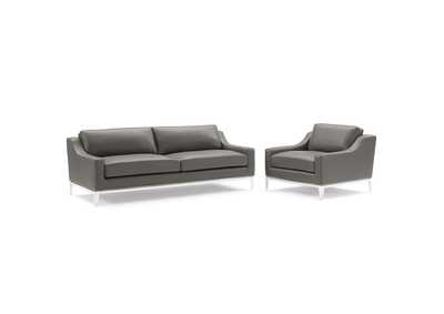 Image for Gray Harness Stainless Steel Base Leather Sofa & Armchair Set