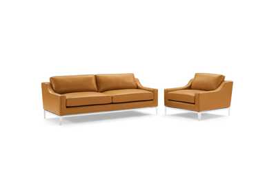 Image for Tan Harness Stainless Steel Base Leather Sofa & Armchair Set