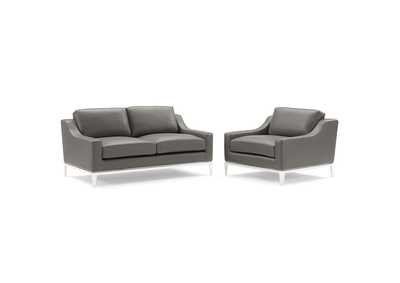 Image for Gray Harness Stainless Steel Base Leather Loveseat & Armchair Set