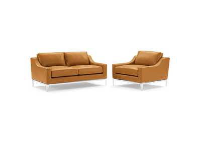 Image for Tan Harness Stainless Steel Base Leather Loveseat & Armchair Set