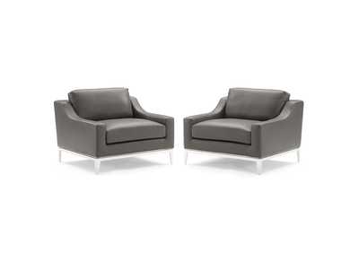 Image for Gray Harness Stainless Steel Base Leather Arm Chair [Set of 2]