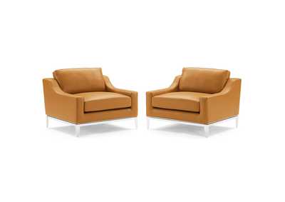 Image for Tan Harness Stainless Steel Base Leather Arm Chair [Set of 2]