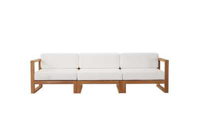 Image for Natural White Upland Outdoor Patio Teak Wood 3-Piece Sectional Sofa Set