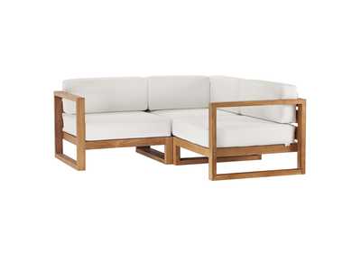 Image for Natural White Upland Outdoor Patio Teak Wood 3-Piece Sectional Sofa Set