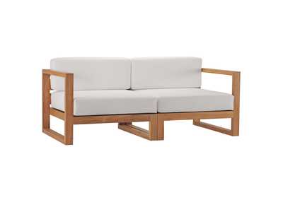 Image for Natural White Upland Outdoor Patio Teak Wood 2-Piece Sectional Sofa Loveseat