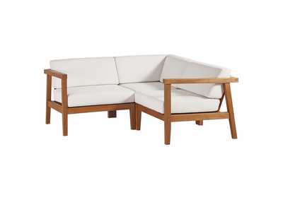 Image for Natural White Bayport Outdoor Patio Teak Wood 3-Piece Sectional Sofa Set