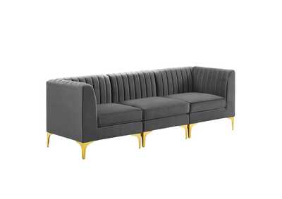 Image for Gray Triumph Channel Tufted Performance Velvet 	3-Seater Sofa