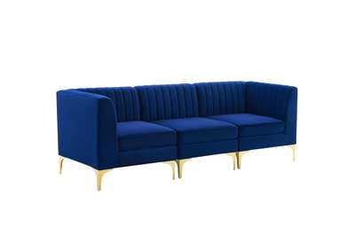 Image for Navy Triumph Channel Tufted Performance Velvet 	3-Seater Sofa