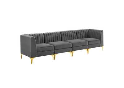 Image for Gray Triumph Channel Tufted Performance Velvet 4-Seater Sofa