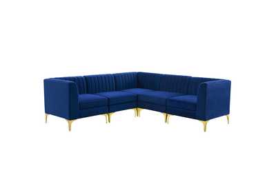 Image for Navy Triumph Channel Tufted Performance Velvet 5-Piece Sectional Sofa