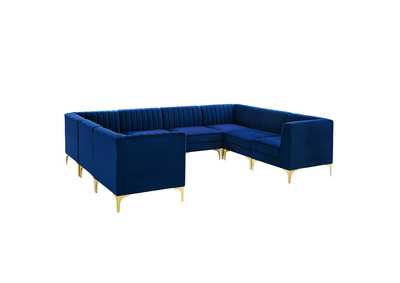 Image for Navy Triumph Channel Tufted Performance Velvet 8-Piece Sectional Sofa
