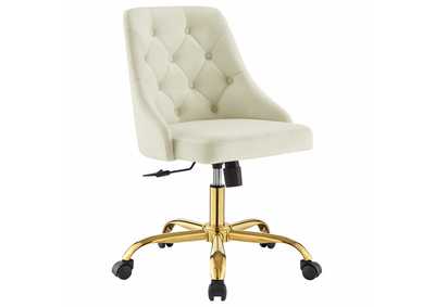 Image for Gold Ivory Distinct Tufted Swivel Performance Velvet Office Chair