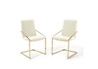 Image for Gold Ivory Pitch Arm Dining Chair Performance Velvet [Set of 2]