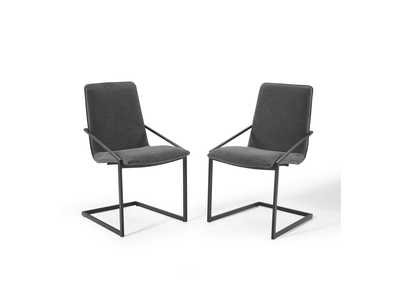 Image for Black Charcoal Pitch Arm Dining Chair Upholstered Fabric [Set of 2]