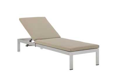 Image for Silver Beige Shore Outdoor Patio Aluminum Chaise with Cushions