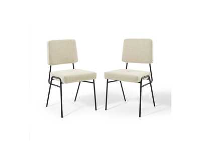Image for Black Beige Craft Dining Side Chair Upholstered Fabric [Set of 2]