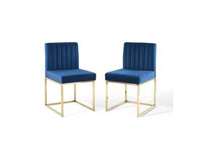 Image for Gold Navy Carriage Dining Chair Performance Velvet [Set of 2]