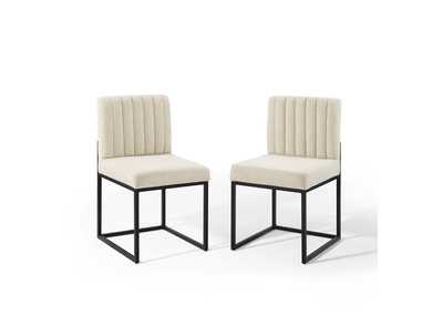 Image for Black Beige Carriage Dining Chair Upholstered Fabric [Set of 2]
