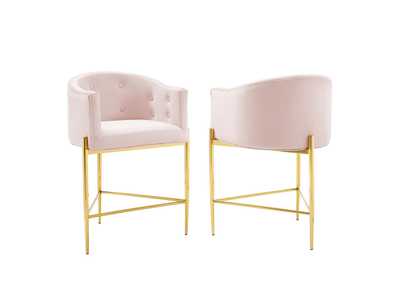 Image for Pink Savour Tufted Performance Velvet Counter Stool [Set of 2]