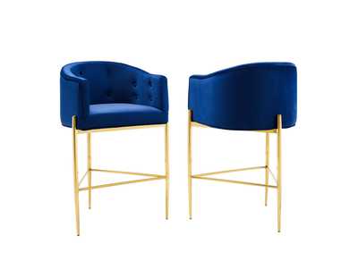 Image for Navy Savour Tufted Performance Velvet Bar Stool [Set of 2]