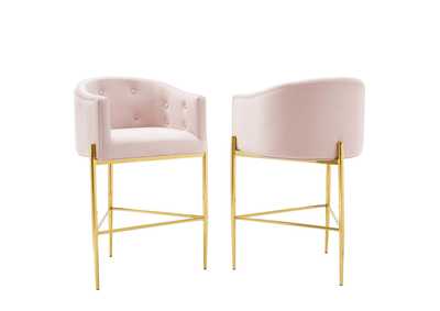 Image for Pink Savour Tufted Performance Velvet Bar Stool [Set of 2]