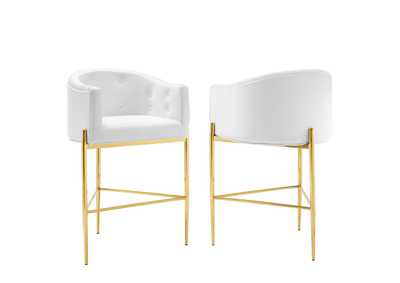 Image for White Savour Tufted Performance Velvet Bar Stool [Set of 2]