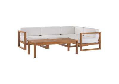 Image for Natural White Upland Outdoor Patio Teak Wood 5-Piece Sectional Sofa Set