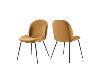Image for Cognac Scoop Black Powder Coated Steel Leg Performance Velvet Dining Chairs - [Set of 2]