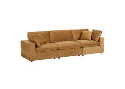 Image for Cognac Commix Down Filled Overstuffed Performance Velvet 3-Seater Sofa