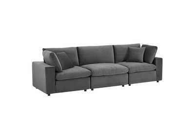 Image for Gray Commix Down Filled Overstuffed Performance Velvet 3-Seater Sofa