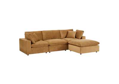 Image for Cognac Commix Down Filled Overstuffed Performance Velvet 4-Piece Sectional Sofa