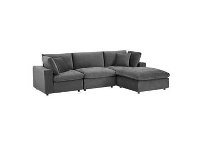 Image for Gray Commix Down Filled Overstuffed Performance Velvet 4-Piece Sectional Sofa