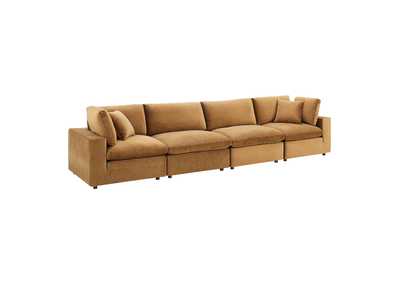 Image for Cognac Commix Down Filled Overstuffed Performance Velvet 4-Seater Sofa