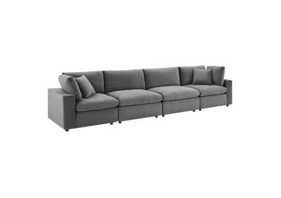 Image for Gray Commix Down Filled Overstuffed Performance Velvet 4-Seater Sofa