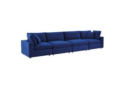 Image for Navy Commix Down Filled Overstuffed Performance Velvet 4-Seater Sofa