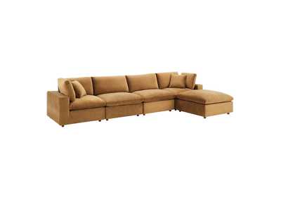 Image for Cognac Commix Down Filled Overstuffed Performance Velvet 5-Piece Sectional Sofa