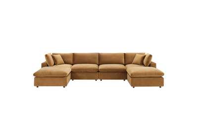 Image for Cognac Commix Down Filled Overstuffed Performance Velvet 6-Piece Sectional Sofa