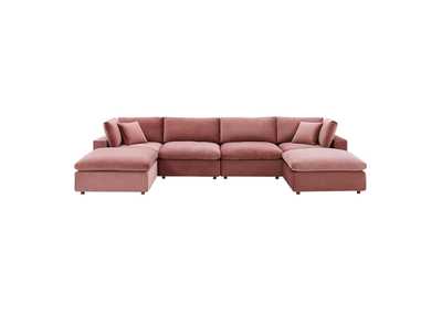 Image for Dusty Rose Commix Down Filled Overstuffed Performance Velvet 6-Piece Sectional Sofa