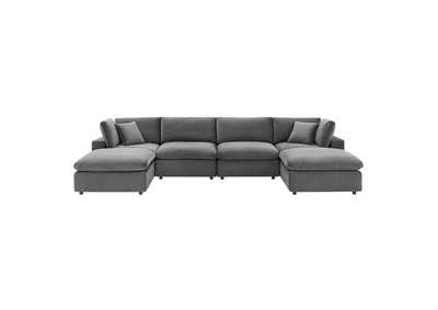 Image for Gray Commix Down Filled Overstuffed Performance Velvet 6-Piece Sectional Sofa