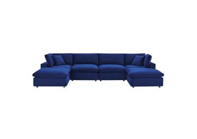 Image for Navy Commix Down Filled Overstuffed Performance Velvet 6-Piece Sectional Sofa